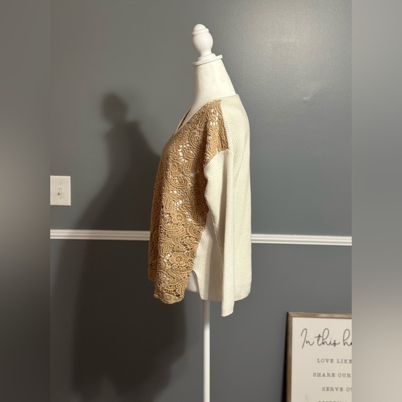 Chico's Women's Christina Lace Front V-Neck Sweater Size Large Petite Neutral - Picture 5 of 8